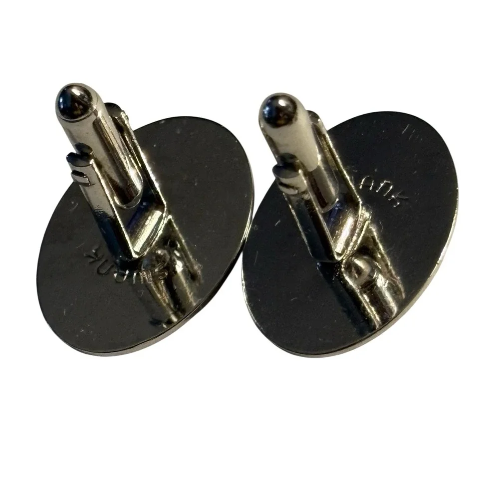 Swank Knight Pink Enamel Cufflinks Oval Silver Tone Soldier Warrior Vintage READ